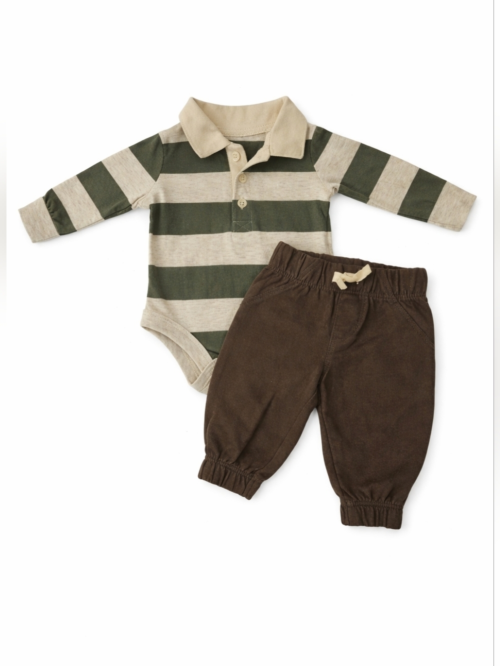 Striped Green and Beige Baby Outfit